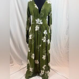 Billabong Green Floral Long Sleeve Dress